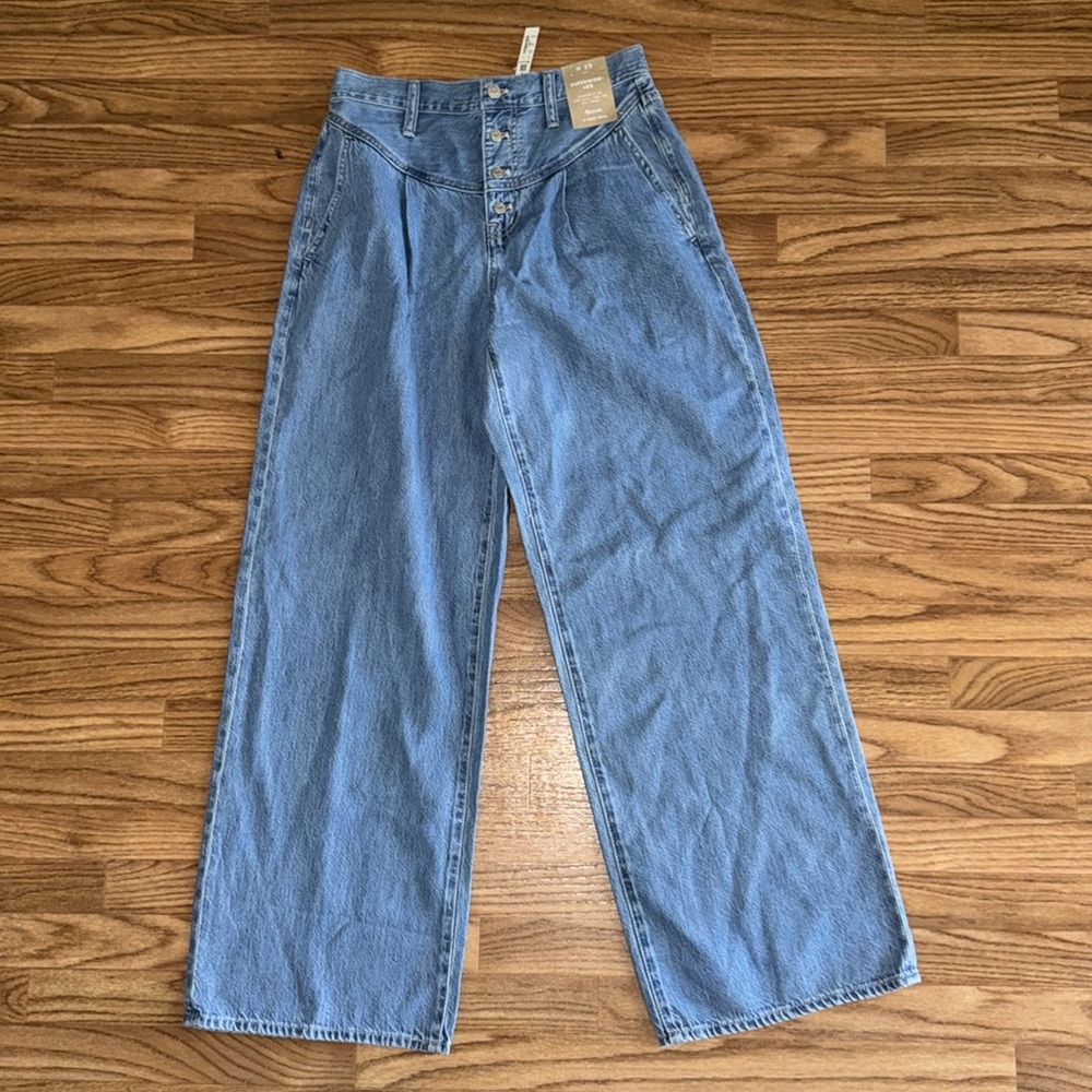 NWT Madewell Superwide-Leg Button Jeans In Lockland Wash Size 29 Popular Comfort